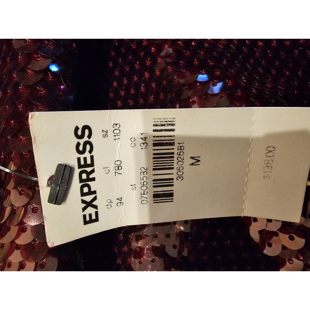 Express Burgundy Sequin Long Sleeve Open Back Mock Neck Bodycon Mini Dress M NEW - Picture 3 of 5